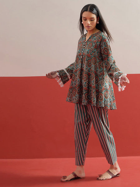 Women Ethnic Motifs Printed Pure Cotton Kurti & Farshi Trousers Co-ords Set VitansEthnics