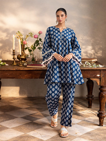 Women Ethnic Printed Thread Work Pure Cotton Kurta & Farshi Trousers Co-ords Set VitansEthnics