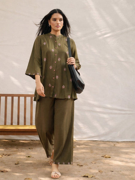 Women Shadow Work Embroidered Tunic with Trousers Co-ords Set VitansEthnics