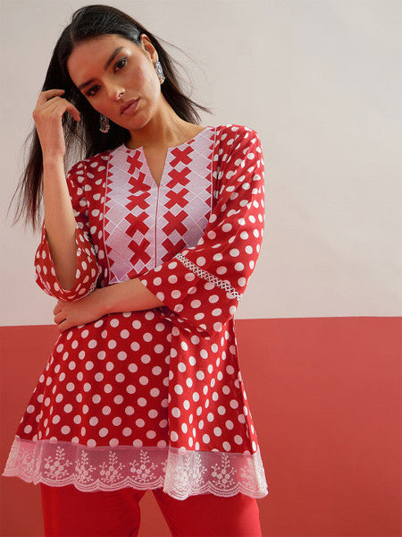 Women Ethnic Motifs Printed Regular Thread Work Kurti with Trousers Co-ords Set VitansEthnics