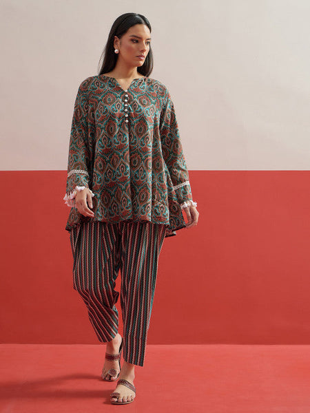 Women Ethnic Motifs Printed Pure Cotton Kurti & Farshi Trousers Co-ords Set VitansEthnics