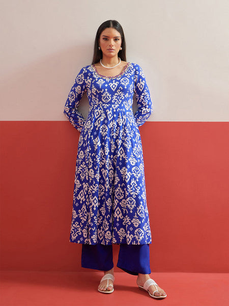Wome Ethnic Motifs Printed Panelled Thread Work Kurta with Palazzos Co-ords Set VitansEthnics