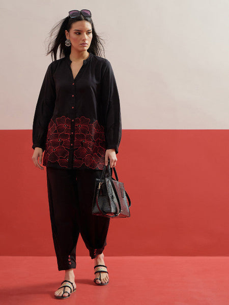 Women Shadow Work Embroidered Top with Trousers Co-ords Set VitansEthnics