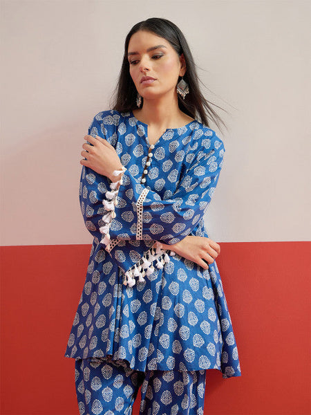 Women Ethnic Printed Thread Work Pure Cotton Kurta & Farshi Trousers Co-ords Set VitansEthnics