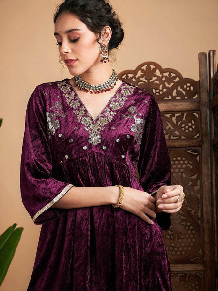 Women Embroidered Anarkali Kurti With Palazzo Set VitansEthnics