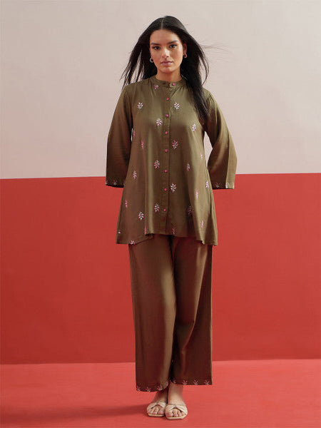 Women Shadow Work Embroidered Tunic with Trousers Co-ords Set VitansEthnics