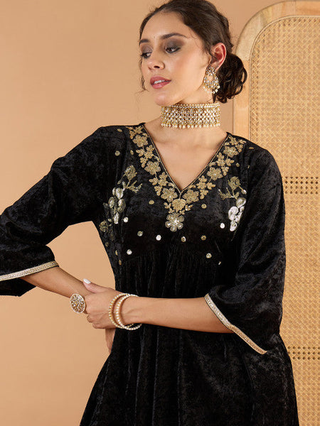 Women Ethnic Motifs Embroidered Tiered Mirror Work Kurti with Palazzos VitansEthnics