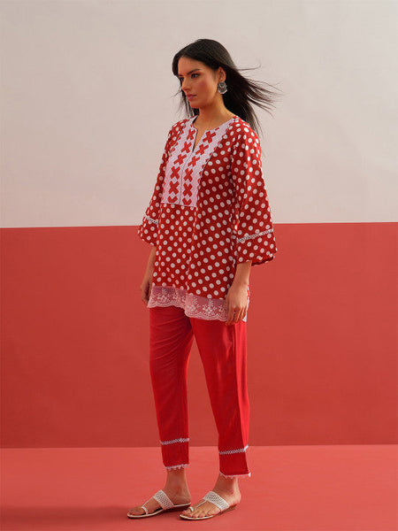 Women Ethnic Motifs Printed Regular Thread Work Kurti with Trousers Co-ords Set VitansEthnics