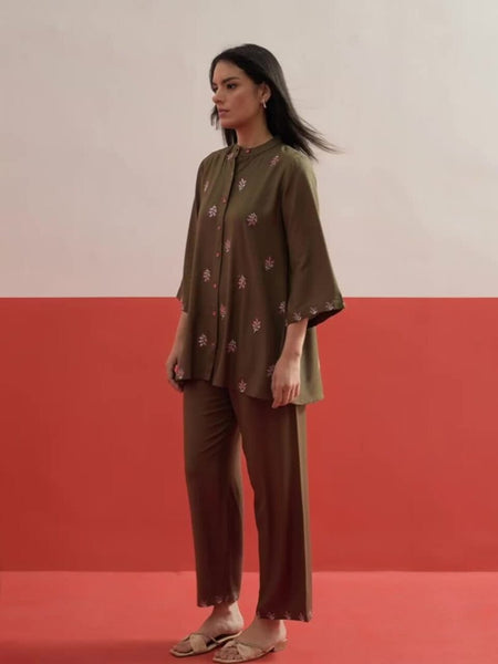 Women Shadow Work Embroidered Tunic with Trousers Co-ords Set VitansEthnics