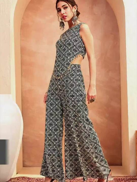 Women Printed Round Neck Top With Palazzo Co-Ords Set VitansEthnics