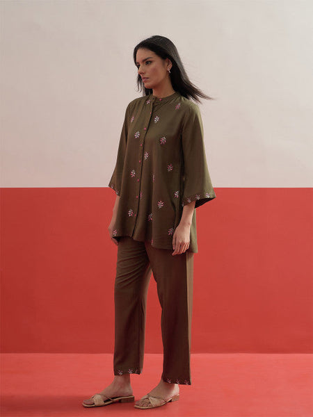 Women Shadow Work Embroidered Tunic with Trousers Co-ords Set VitansEthnics