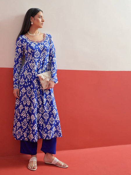 Wome Ethnic Motifs Printed Panelled Thread Work Kurta with Palazzos Co-ords Set VitansEthnics