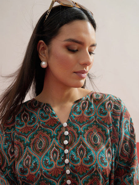 Women Ethnic Motifs Printed Pure Cotton Kurti & Farshi Trousers Co-ords Set VitansEthnics