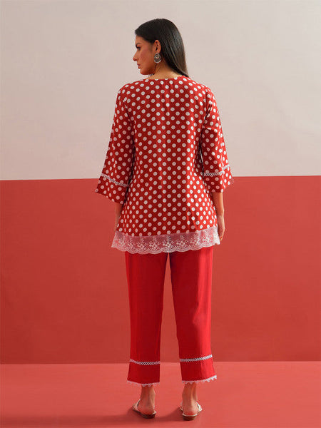 Women Ethnic Motifs Printed Regular Thread Work Kurti with Trousers Co-ords Set VitansEthnics