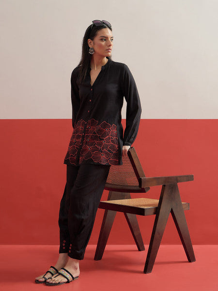 Women Shadow Work Embroidered Top with Trousers Co-ords Set VitansEthnics
