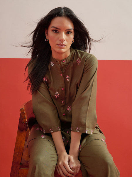 Women Shadow Work Embroidered Tunic with Trousers Co-ords Set VitansEthnics