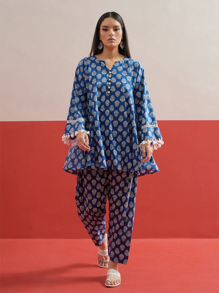 Women Ethnic Printed Thread Work Pure Cotton Kurta & Farshi Trousers Co-ords Set VitansEthnics