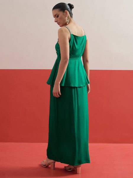 Women Green Shadow Work Embellished Top with Palazzos Co-Ords Set VitansEthnics