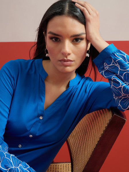 Women Indigo Embroidered Tunic with Trousers Co-ords Set VitansEthnics