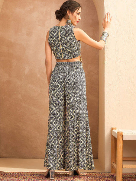 Women Printed Round Neck Top With Palazzo Co-Ords Set VitansEthnics