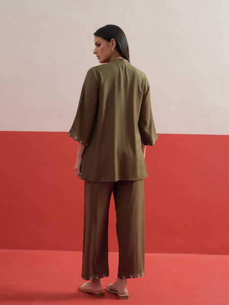 Women Shadow Work Embroidered Tunic with Trousers Co-ords Set VitansEthnics