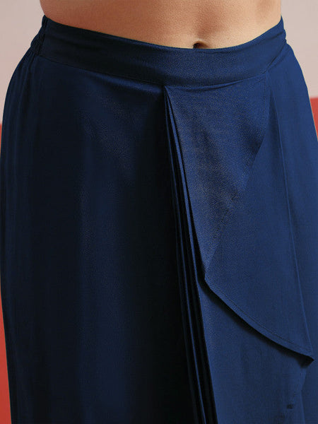 Women Blue Shadow Work Embellished Top with Palazzos Co-Ords Set VitansEthnics