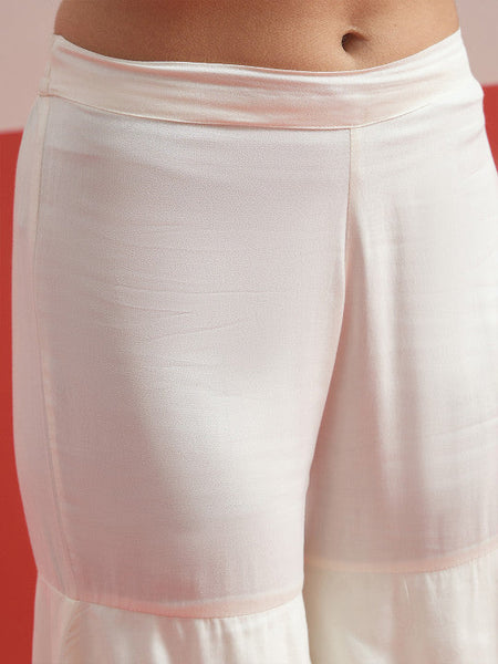 Women White Shadow Work Embroidered Top with Palazzos Co-ords Set VitansEthnics
