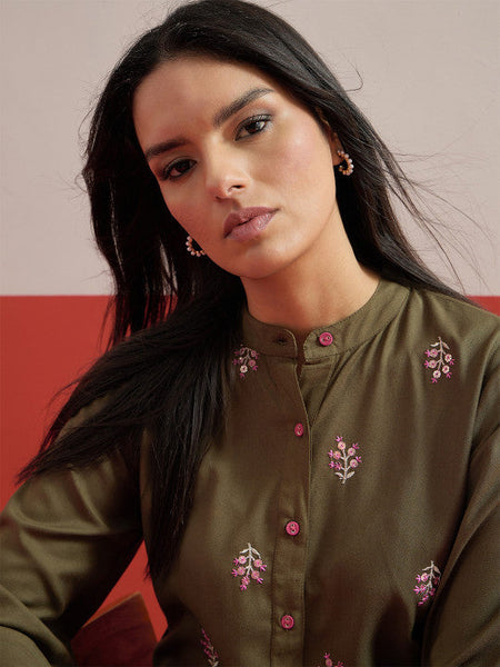 Women Shadow Work Embroidered Tunic with Trousers Co-ords Set VitansEthnics