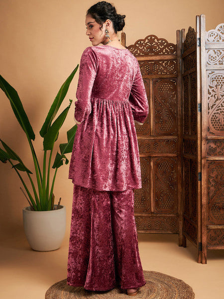 Women Embroidered V-Neck Tunic With Palazzos Set VitansEthnics