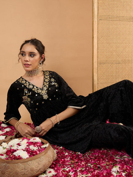 Women Ethnic Motifs Embroidered Tiered Mirror Work Kurti with Palazzos VitansEthnics