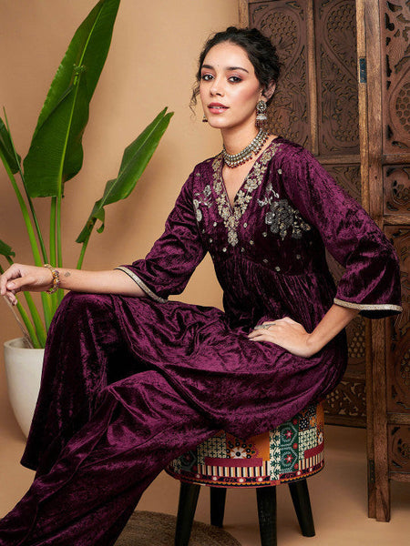 Women Embroidered Anarkali Kurti With Palazzo Set VitansEthnics