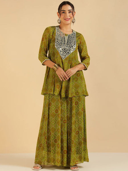 Women Fusion Bandhani Printed Embroidered Co-Ord Set VitansEthnics