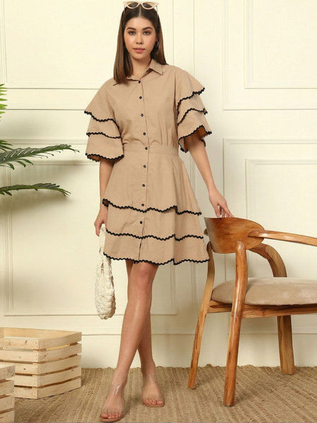 Women Indo Western Ruffled Cotton Solid Shirt with Skirt Co-Ords Set VitansEthnics