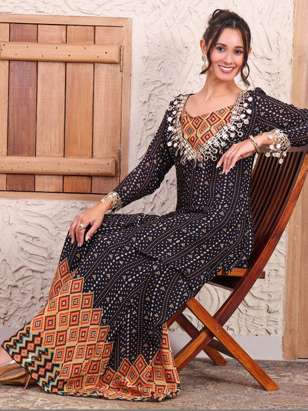 Women Bandhani Printed V-Neck Top With Palazzos Co-Ords Set VitansEthnics