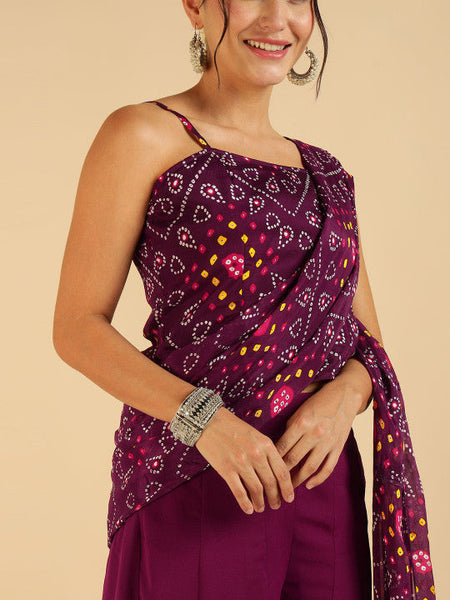Women Bandhani Printed Pure Chiffon Ethnic Co-Ord Set VitansEthnics