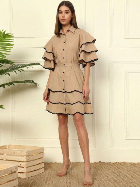Women Indo Western Ruffled Cotton Solid Shirt with Skirt Co-Ords Set VitansEthnics