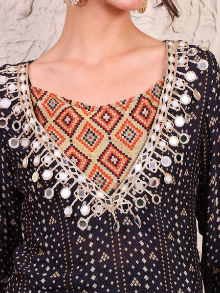 Women Bandhani Printed V-Neck Top With Palazzos Co-Ords Set VitansEthnics