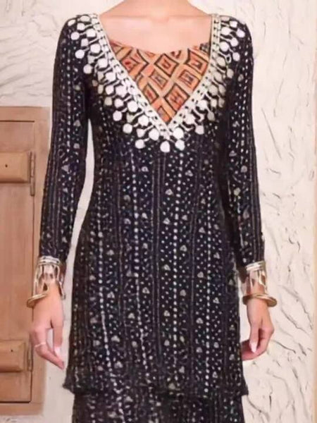 Women Printed V-Neck Tunic & Sharara Co-ords Set VitansEthnics