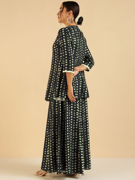 Women Fusion Polka Dots Printed Mirror Work Detail Peplum Tunic & Palazzo Co-ords Set VitansEthnics