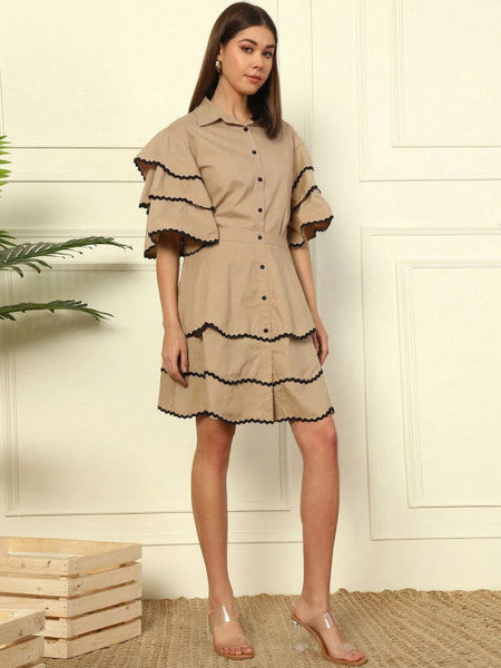 Women Indo Western Ruffled Cotton Solid Shirt with Skirt Co-Ords Set VitansEthnics