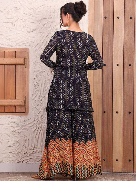 Women Bandhani Printed V-Neck Top With Palazzos Co-Ords Set VitansEthnics
