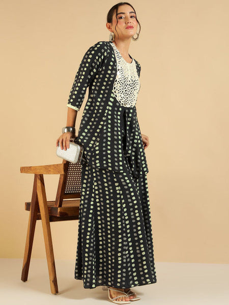 Women Fusion Polka Dots Printed Mirror Work Detail Peplum Tunic & Palazzo Co-ords Set VitansEthnics