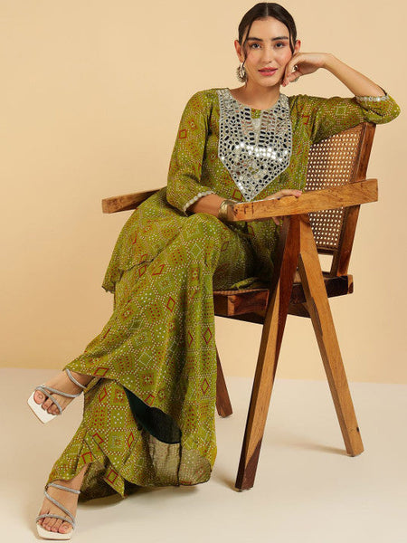 Women Fusion Bandhani Printed Embroidered Co-Ord Set VitansEthnics