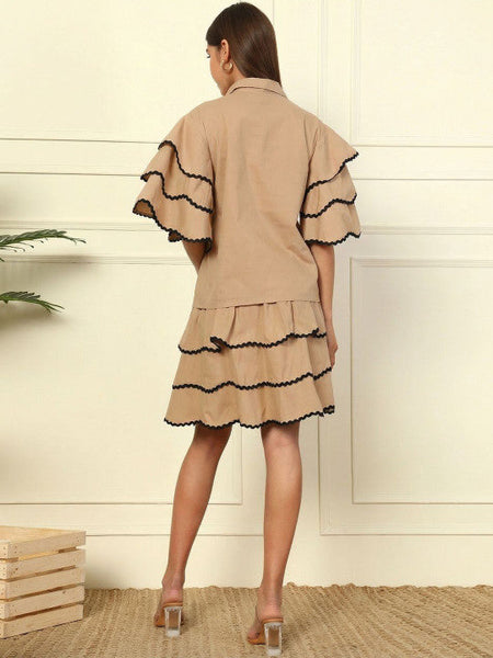 Women Indo Western Ruffled Cotton Solid Shirt with Skirt Co-Ords Set VitansEthnics