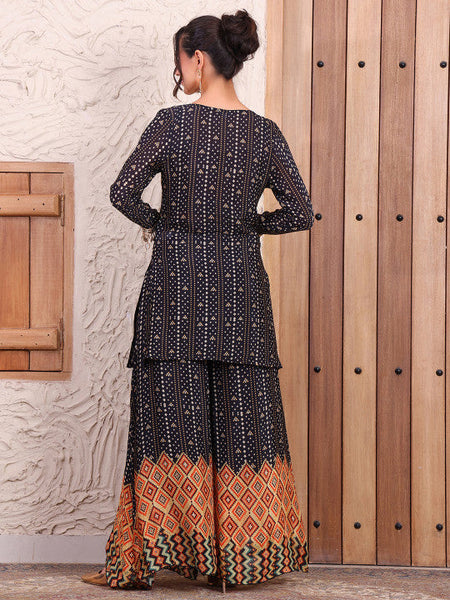 Women Printed V-Neck Tunic & Sharara Co-ords Set VitansEthnics