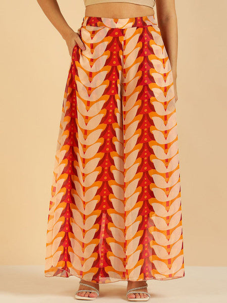 Women Fusion Leaf Printed Georgette Peplum Top With Palazzo & Dupatta Co-ords Set VitansEthnics