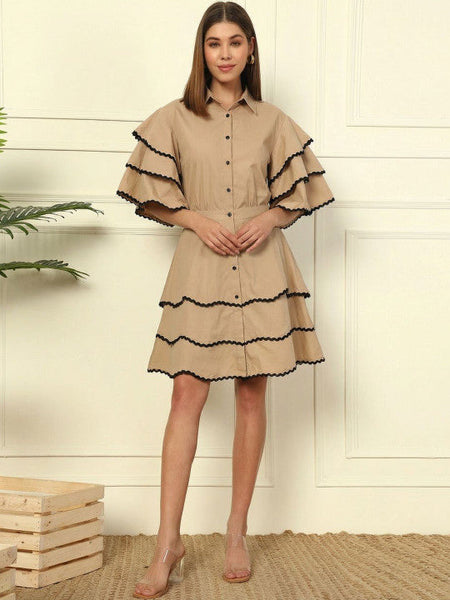 Women Indo Western Ruffled Cotton Solid Shirt with Skirt Co-Ords Set VitansEthnics