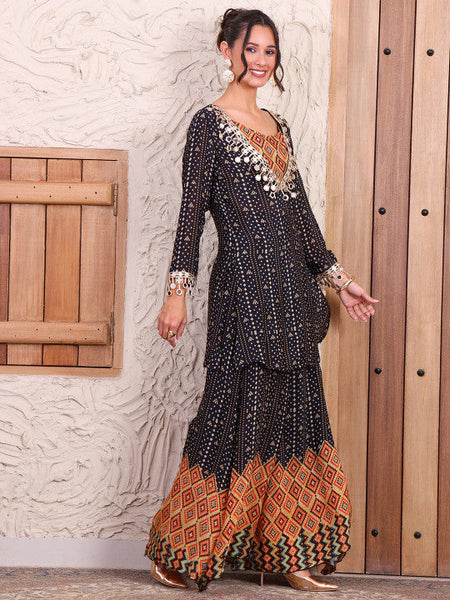 Women Printed V-Neck Tunic & Sharara Co-ords Set VitansEthnics