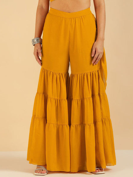 Women Embroidered and Mirror Work Crop Top With Tiered Sharara Co-Ord Set VitansEthnics
