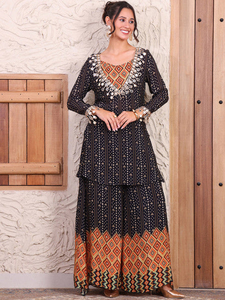 Women Printed V-Neck Tunic & Sharara Co-ords Set VitansEthnics